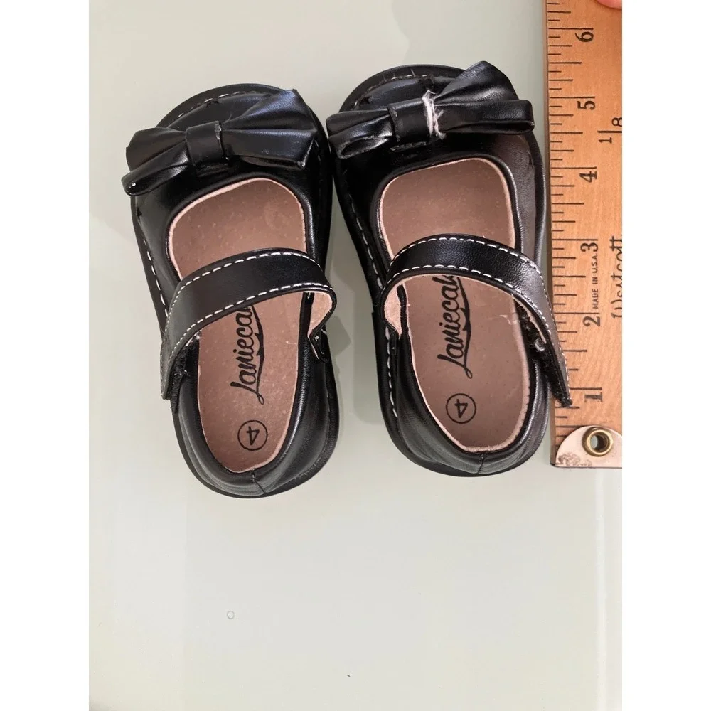 JamieCakes Black Mary Jane‎ Shoes Kids Size 4 Baby Bow Stars